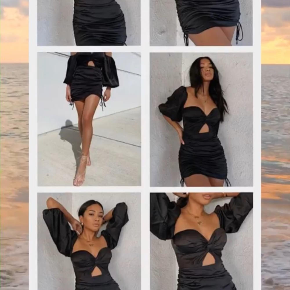 Pouf Sleeve Mini Dress, Black. NWT. Large. - Picture 3 of 3